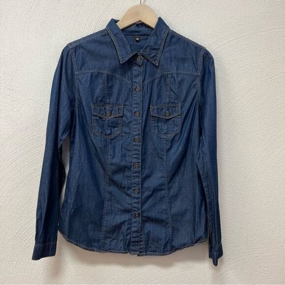 KUT From The Kloth Women’s Blue Chambray Denim Button Up Sz M - Picture 1 of 3